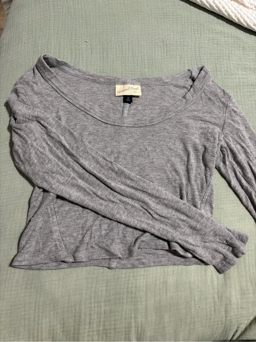 Universal Thread Light Gray Ribbed Scoop Neck Long Sleeve Top